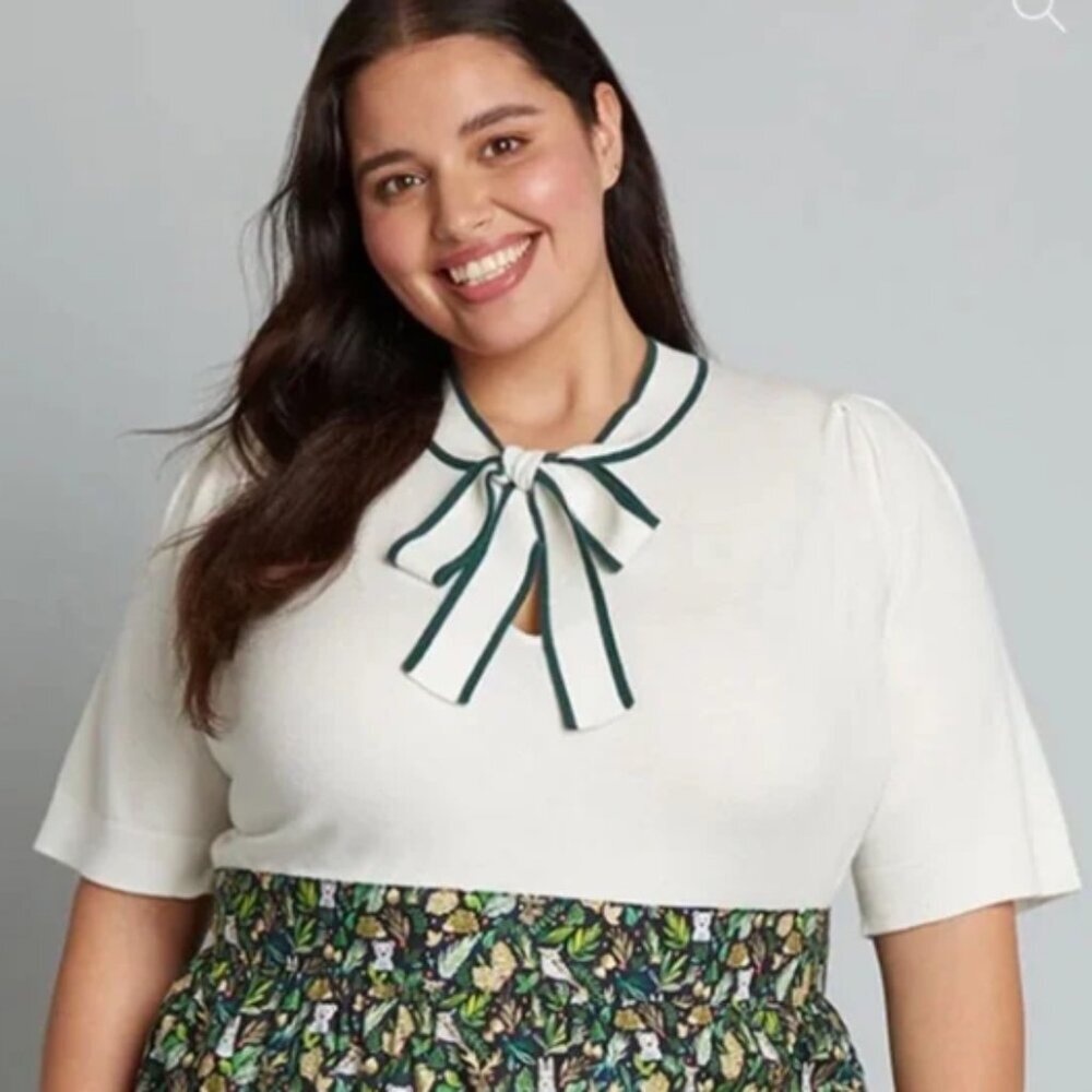 NWT Modloth Bow Thyself Ivory Tie Neck Knit Top